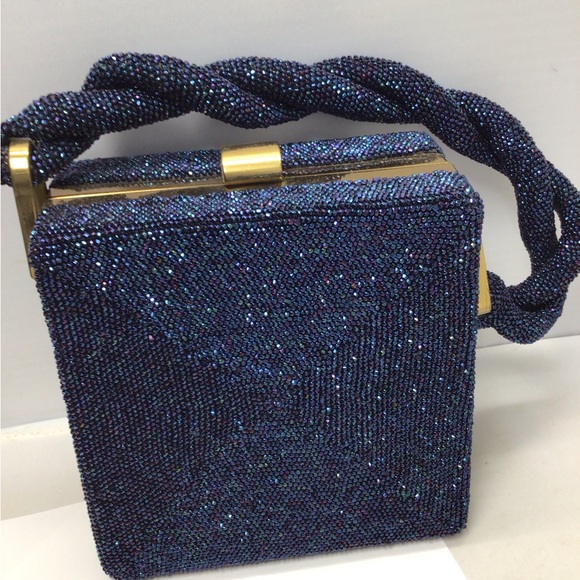 Du Bonnette Handbags - Vintage 1940’s Du Bonnette Elegant Blue glass Beaded evening Bag